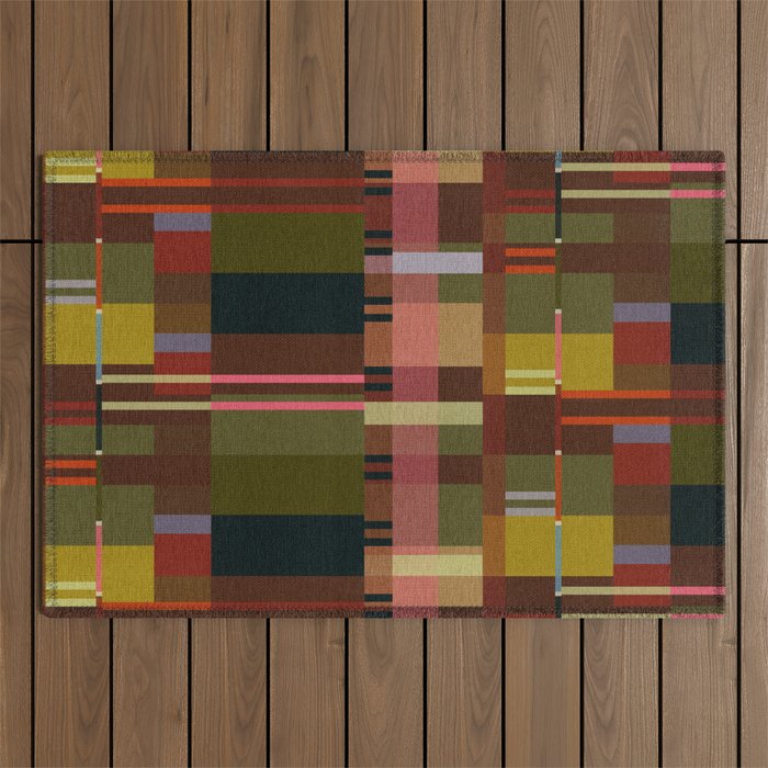 Offset Colorblock Dark Outdoor Rug Gallery Image 1