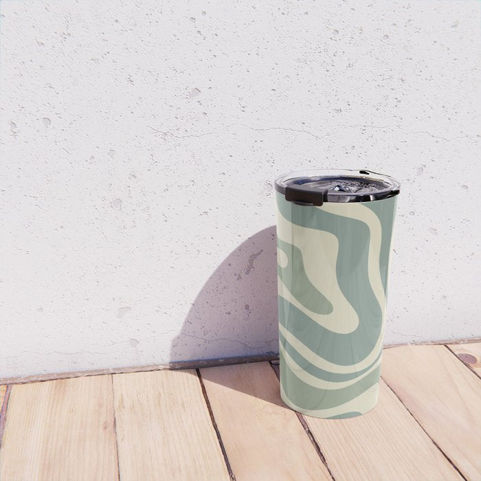 Modern Retro Liquid Swirl Abstract in Eucalyptus Green Travel Mug Gallery Image 4