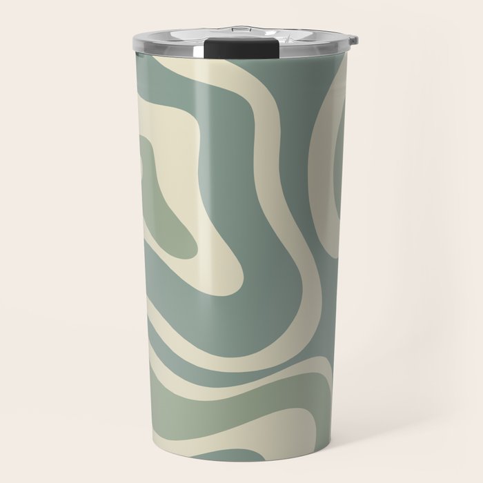 Modern Retro Liquid Swirl Abstract in Eucalyptus Green Travel Mug Gallery Image 1