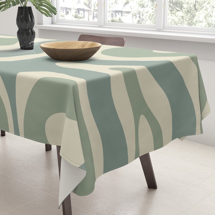 Modern Retro Liquid Swirl Abstract in Eucalyptus Green Tablecloth Gallery Image 3