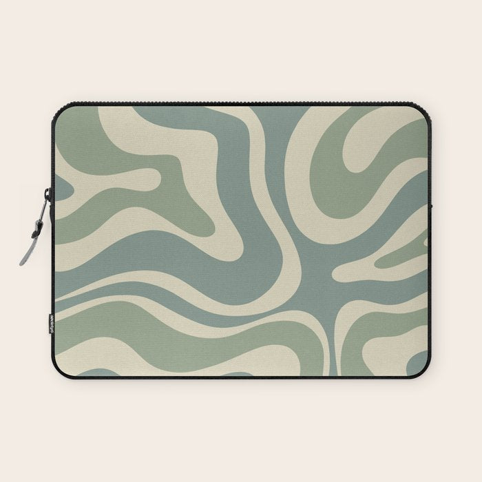 Modern Retro Liquid Swirl Abstract in Eucalyptus Green Laptop Sleeve Gallery Image 1
