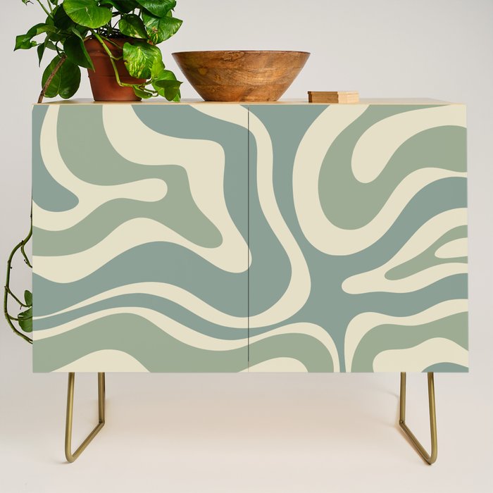 Modern Retro Liquid Swirl Abstract in Eucalyptus Green Credenza Gallery Image 1