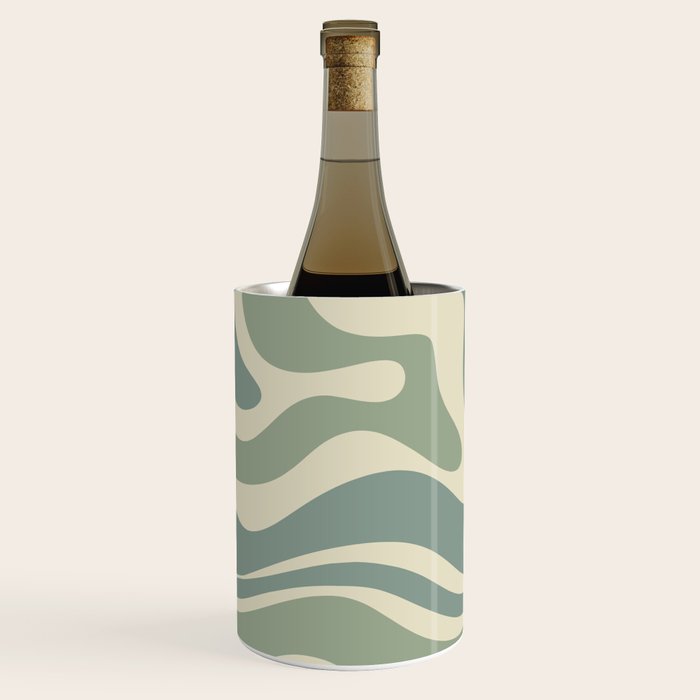 Modern Retro Liquid Swirl Abstract in Eucalyptus Green Wine Chiller Gallery Image 2