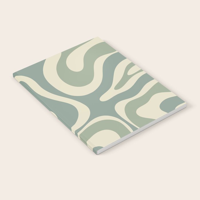 Modern Retro Liquid Swirl Abstract in Eucalyptus Green Notebook Gallery Image 2