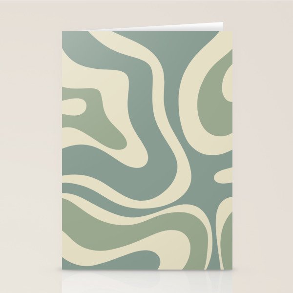 Modern Retro Liquid Swirl Abstract in Eucalyptus Green Stationery Card Gallery Image 2