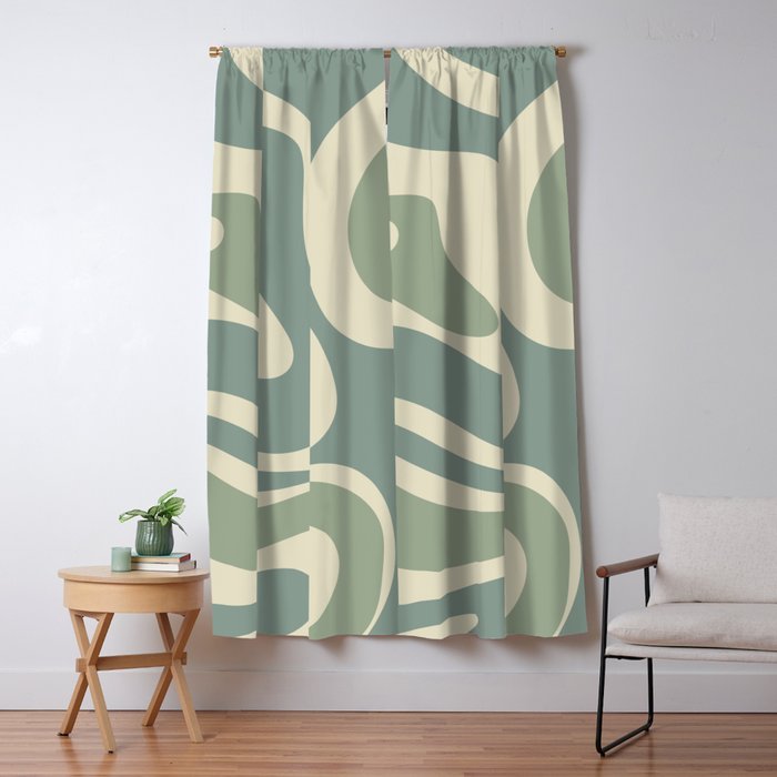 Modern Retro Liquid Swirl Abstract in Eucalyptus Green Window Curtain Gallery Image 1