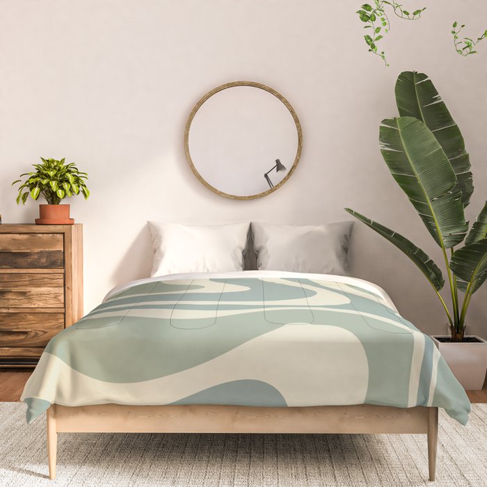 Modern Retro Liquid Swirl Abstract in Eucalyptus Green Comforter Gallery Image 3