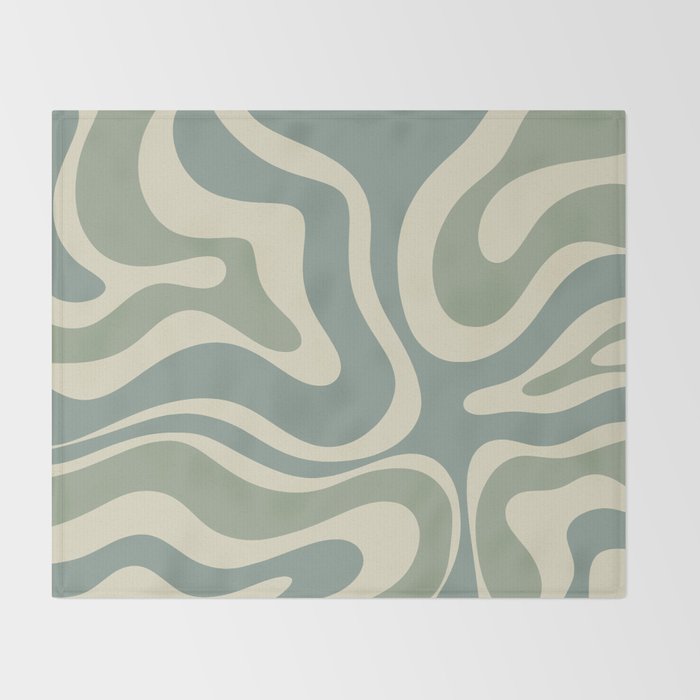 Modern Retro Liquid Swirl Abstract in Eucalyptus Green Throw Blanket Gallery Image 2