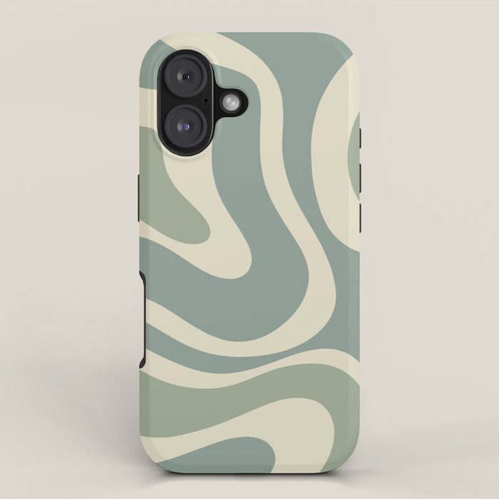 Modern Retro Liquid Swirl Abstract in Eucalyptus Green iPhone Case Gallery Image 1