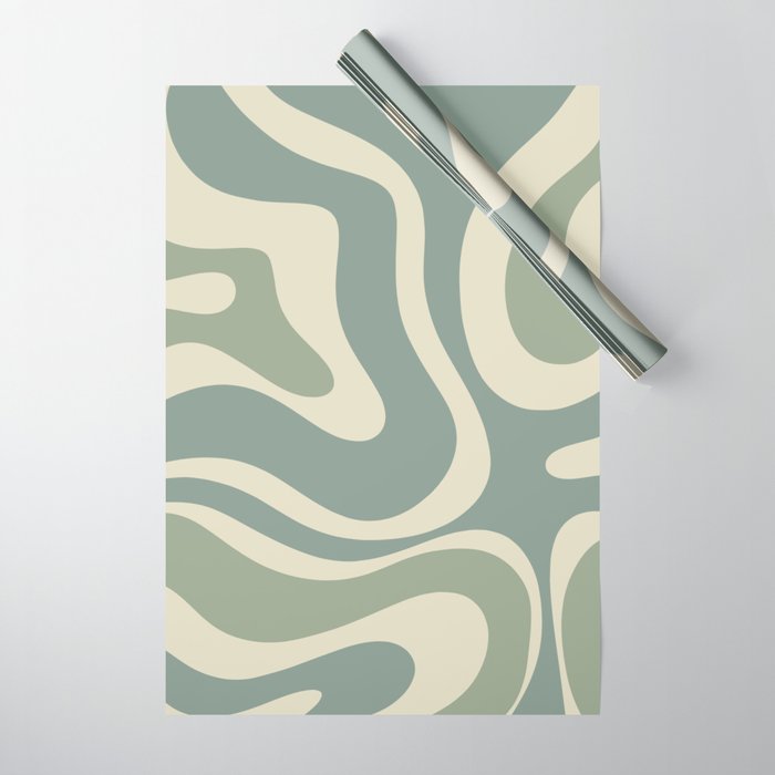 Modern Retro Liquid Swirl Abstract in Eucalyptus Green Wrapping Paper Gallery Image 1