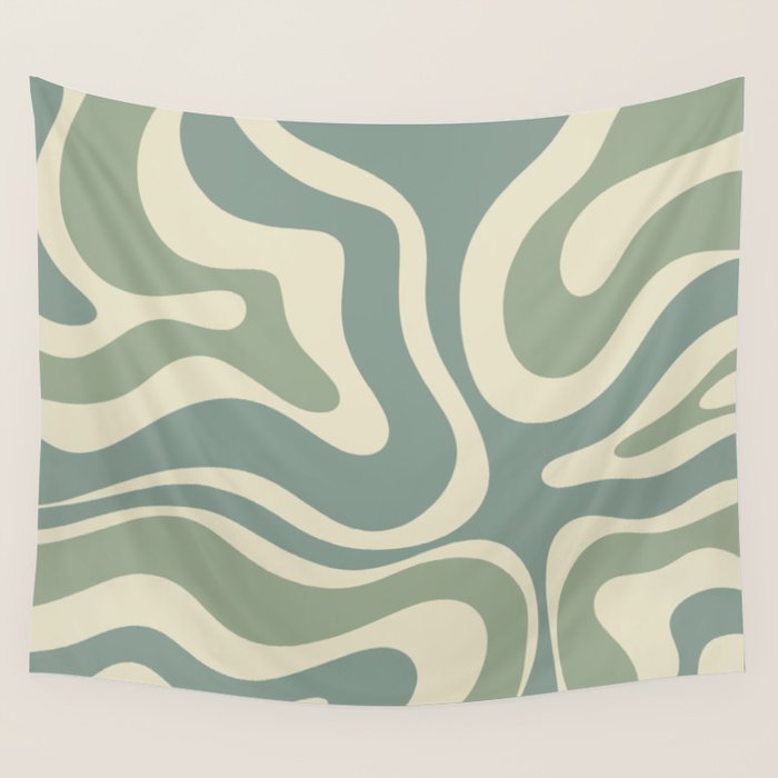 Modern Retro Liquid Swirl Abstract in Eucalyptus Green Wall Tapestry Gallery Image 4