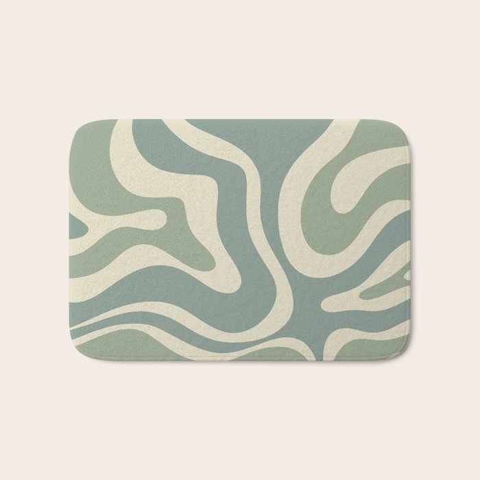 Modern Retro Liquid Swirl Abstract in Eucalyptus Green Bath Mat Gallery Image 1