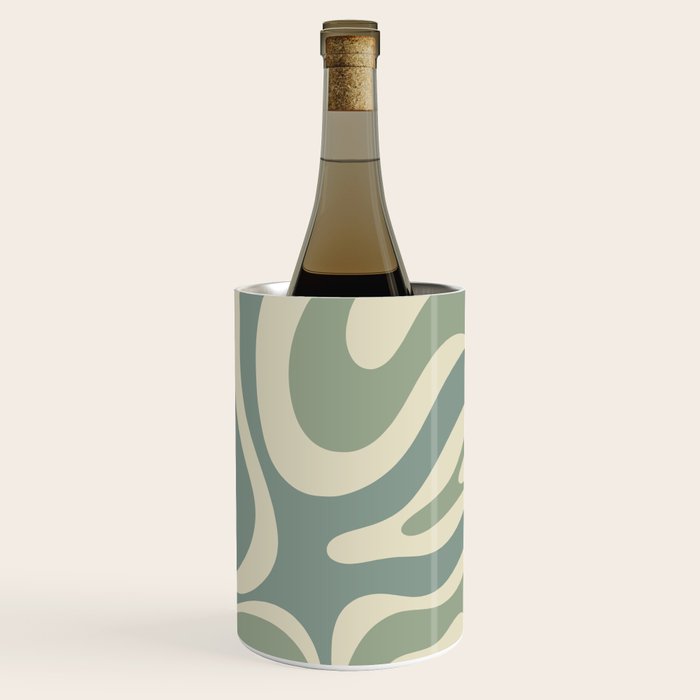 Modern Retro Liquid Swirl Abstract in Eucalyptus Green Wine Chiller Gallery Image 3