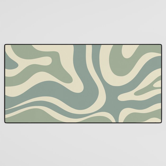 Modern Retro Liquid Swirl Abstract in Eucalyptus Green Desk Mat Gallery Image 3