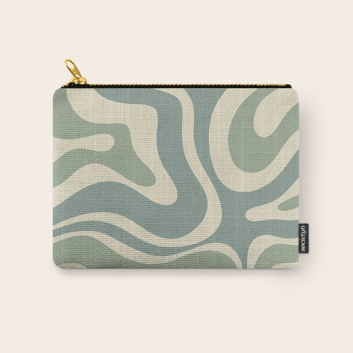 Modern Retro Liquid Swirl Abstract in Eucalyptus Green Carry All Pouch Gallery Image 1