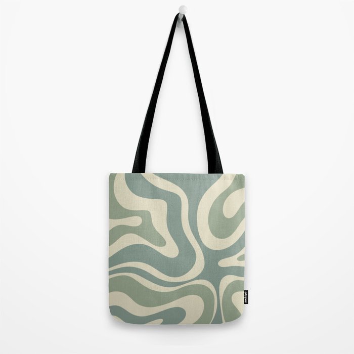 Modern Retro Liquid Swirl Abstract in Eucalyptus Green Tote Bag Gallery Image 2