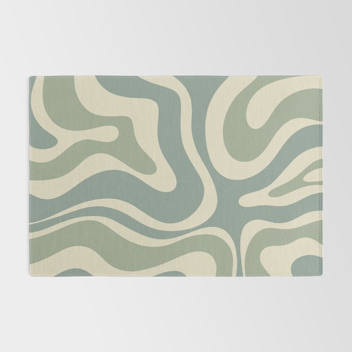 Modern Retro Liquid Swirl Abstract in Eucalyptus Green Rug Gallery Image 2