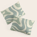 Modern Retro Liquid Swirl Abstract in Eucalyptus Green Pillow Sham Gallery Image 3