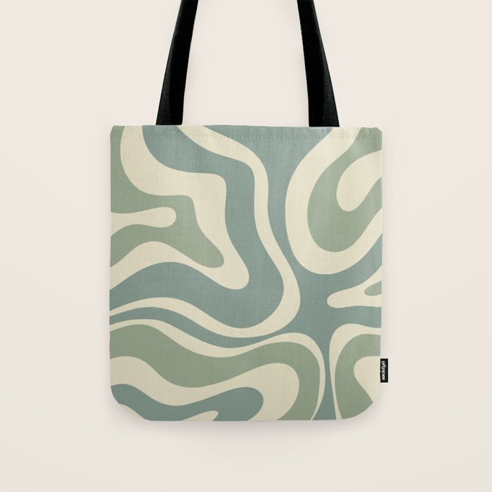 Modern Retro Liquid Swirl Abstract in Eucalyptus Green Tote Bag Gallery Image 1