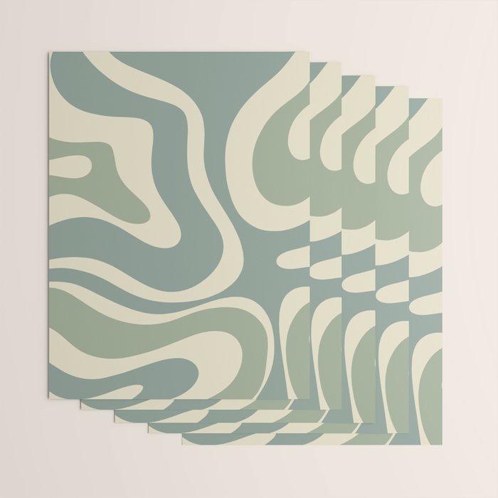 Modern Retro Liquid Swirl Abstract in Eucalyptus Green Wrapping Paper Gallery Image 3