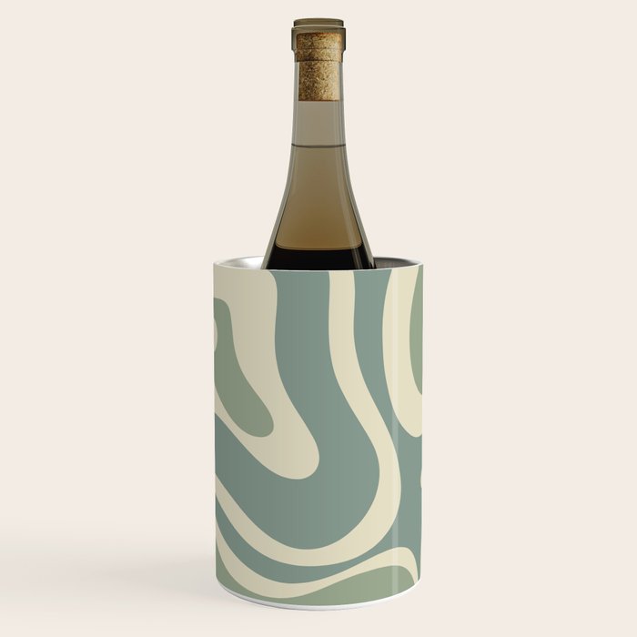 Modern Retro Liquid Swirl Abstract in Eucalyptus Green Wine Chiller Gallery Image 1
