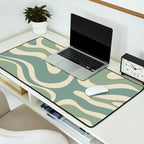 Modern Retro Liquid Swirl Abstract in Eucalyptus Green Desk Mat Gallery Image 2