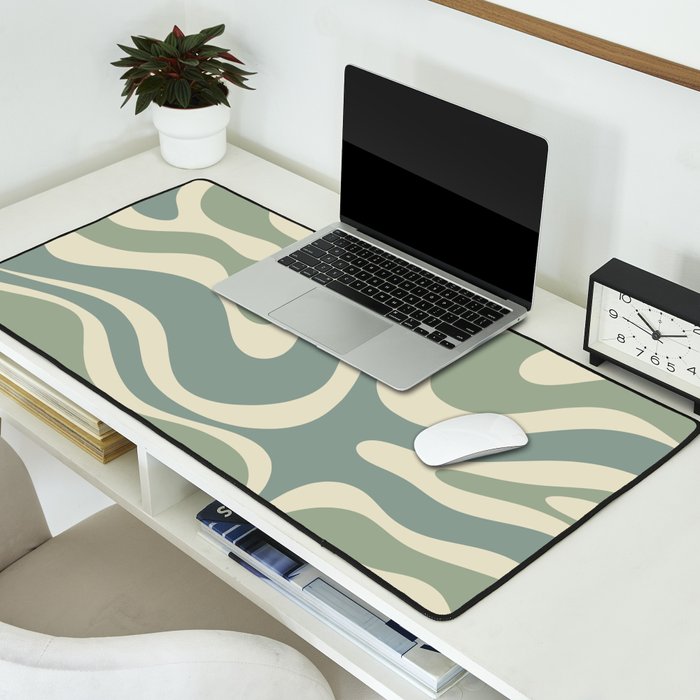 Modern Retro Liquid Swirl Abstract in Eucalyptus Green Desk Mat Gallery Image 2