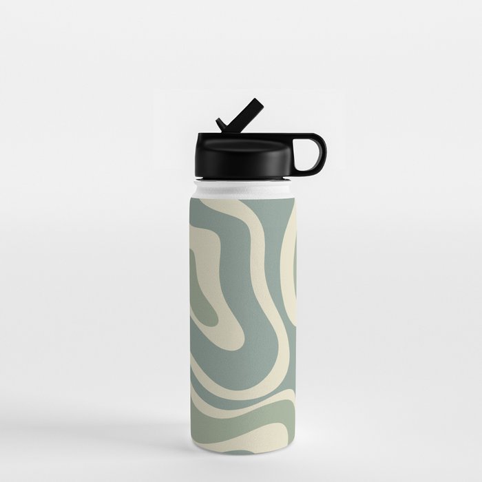 Modern Retro Liquid Swirl Abstract in Eucalyptus Green Water Bottle Gallery Image 1