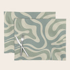 Modern Retro Liquid Swirl Abstract in Eucalyptus Green Placemat Gallery Image 1