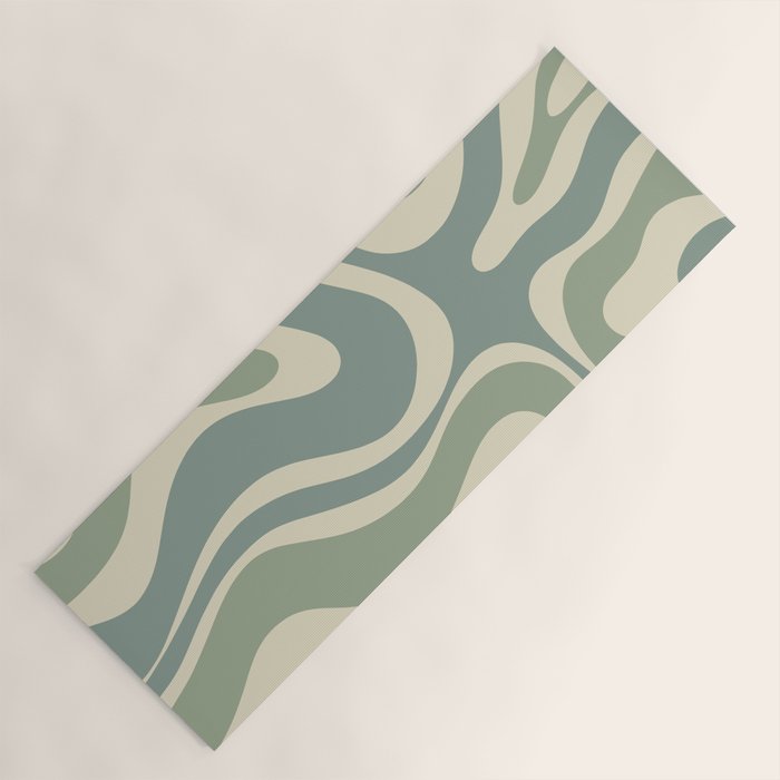 Modern Retro Liquid Swirl Abstract in Eucalyptus Green Yoga Mat Gallery Image 1