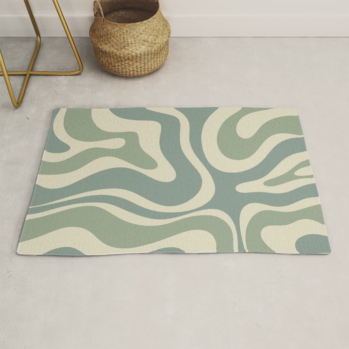 Modern Retro Liquid Swirl Abstract in Eucalyptus Green Rug Gallery Image 1