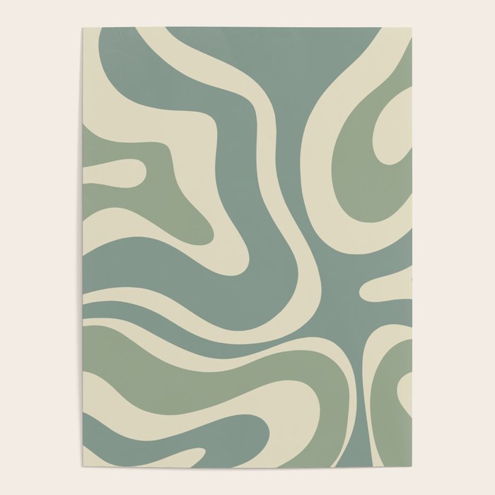 Modern Retro Liquid Swirl Abstract in Eucalyptus Green Poster Gallery Image 1