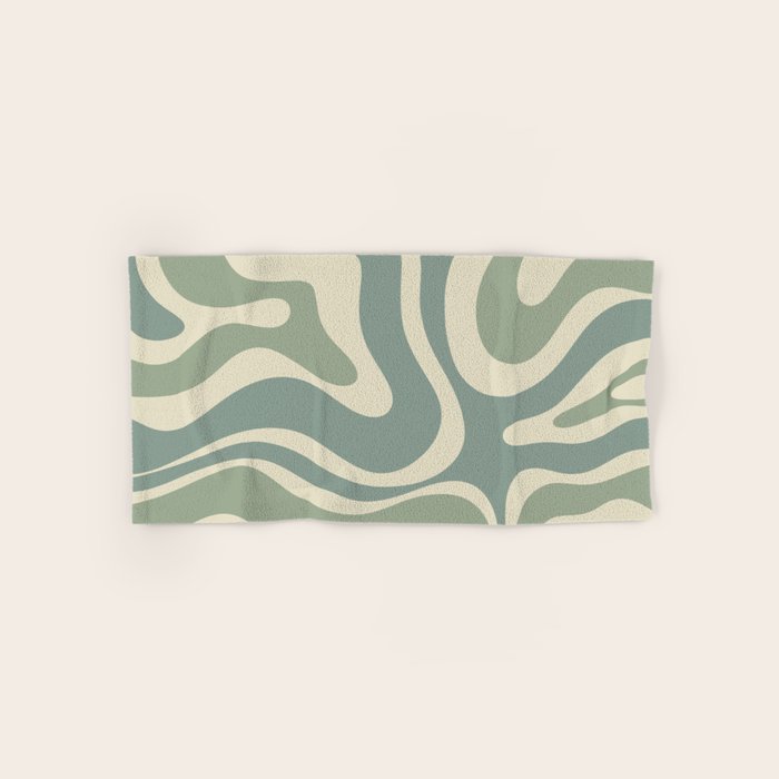 Modern Retro Liquid Swirl Abstract in Eucalyptus Green Bath Towel Gallery Image 1