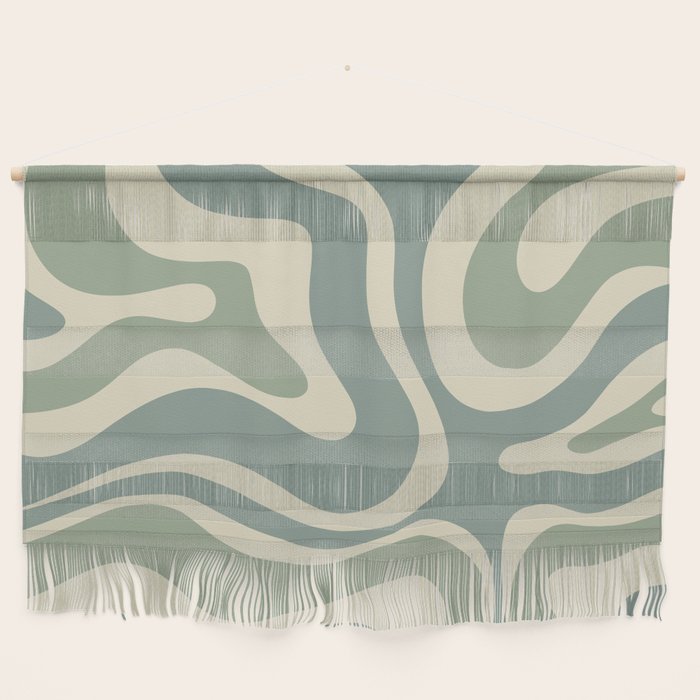 Modern Retro Liquid Swirl Abstract in Eucalyptus Green Wall Hanging Gallery Image 1