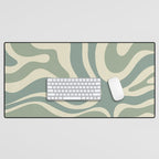 Modern Retro Liquid Swirl Abstract in Eucalyptus Green Desk Mat Gallery Image 1