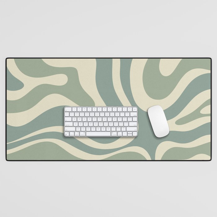 Modern Retro Liquid Swirl Abstract in Eucalyptus Green Desk Mat Gallery Image 1