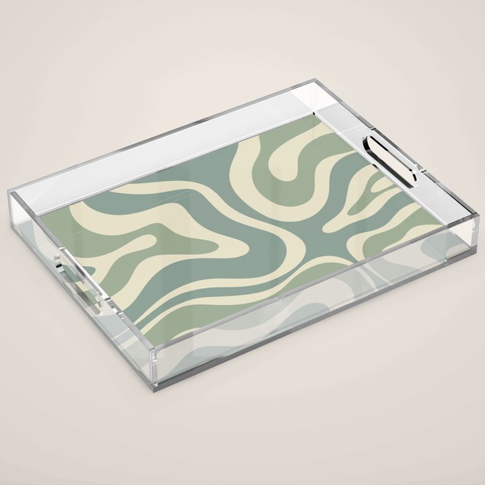 Modern Retro Liquid Swirl Abstract in Eucalyptus Green Acrylic Tray Gallery Image 1