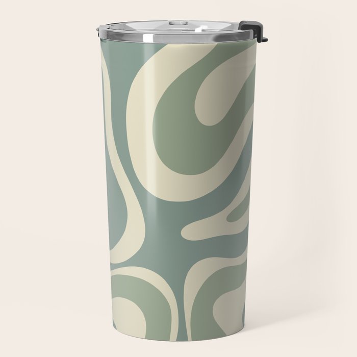 Modern Retro Liquid Swirl Abstract in Eucalyptus Green Travel Mug Gallery Image 2