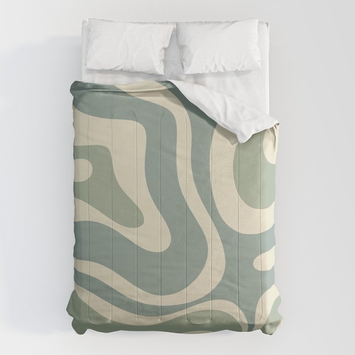 Modern Retro Liquid Swirl Abstract in Eucalyptus Green Comforter Gallery Image 1