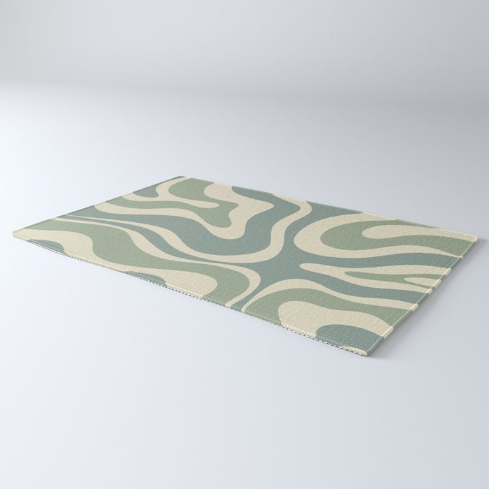 Modern Retro Liquid Swirl Abstract in Eucalyptus Green Rug Gallery Image 3