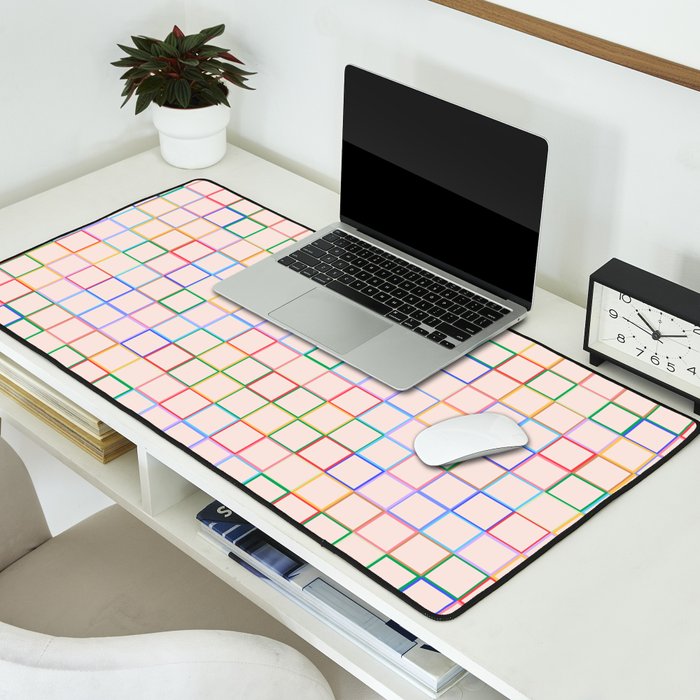Pastel Color Square Pattern Checkered Desk Mat Gallery Image 2