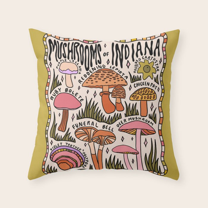 Mushrooms of Indiana Throw Pillow Gallery Image 6