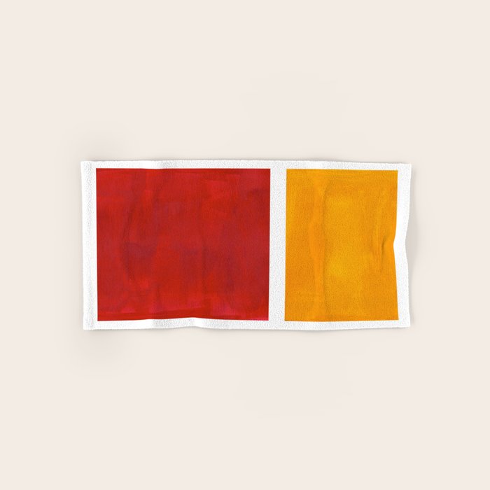 Burnt Red Yellow Ochre Mid Century Modern Abstract Minimalist Rothko Color Field Squares Bath Towel Gallery Image 1