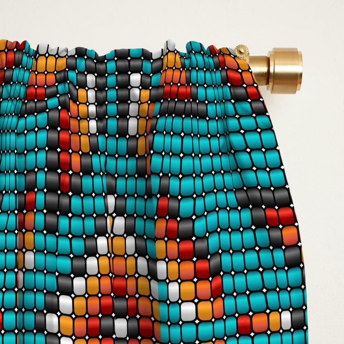 Modern colorful beaded boho aztec kilim pattern on teal Window Curtain Gallery Image 2