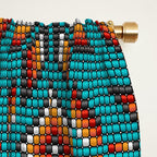 Modern colorful beaded boho aztec kilim pattern on teal Window Curtain Gallery Image 2
