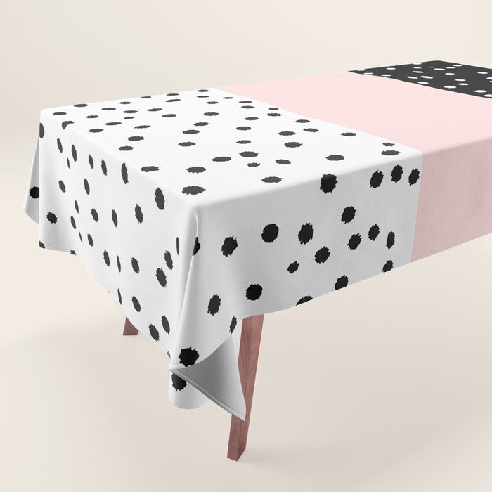 Pink white black watercolor polka dots Tablecloth Gallery Image 1