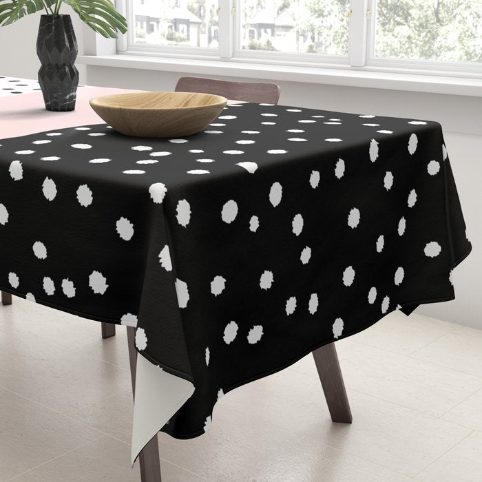 Pink white black watercolor polka dots Tablecloth Gallery Image 3