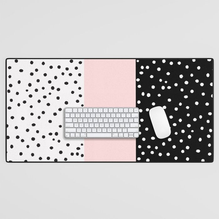 Pink white black watercolor polka dots Desk Mat Gallery Image 1