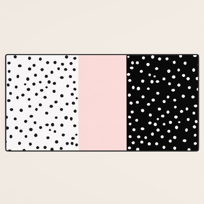 Pink white black watercolor polka dots Desk Mat Gallery Image 3