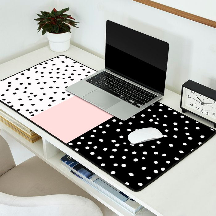 Pink white black watercolor polka dots Desk Mat Gallery Image 2
